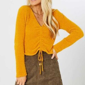 NWOT Altar'd State Chanel Mustard Cropped Sweater Size XSmall
